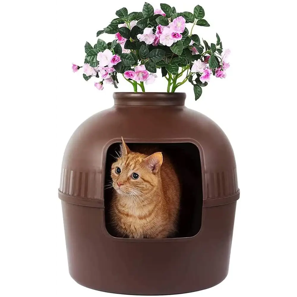 YES4PETS Multifunctional Cat Litter Box Pet Cat House Semi-Enclosed Brown - Pet Care > Cat Supplies > Cat Litter