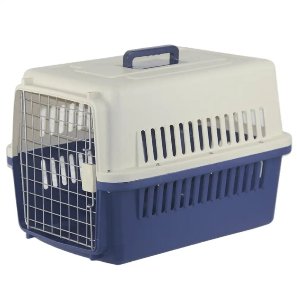 YES4PETS New Medium Dog Cat Rabbit Crate Pet Airline Carrier Cage With Bowl & Tray Dark Blue - Pet Care > Dog Supplies