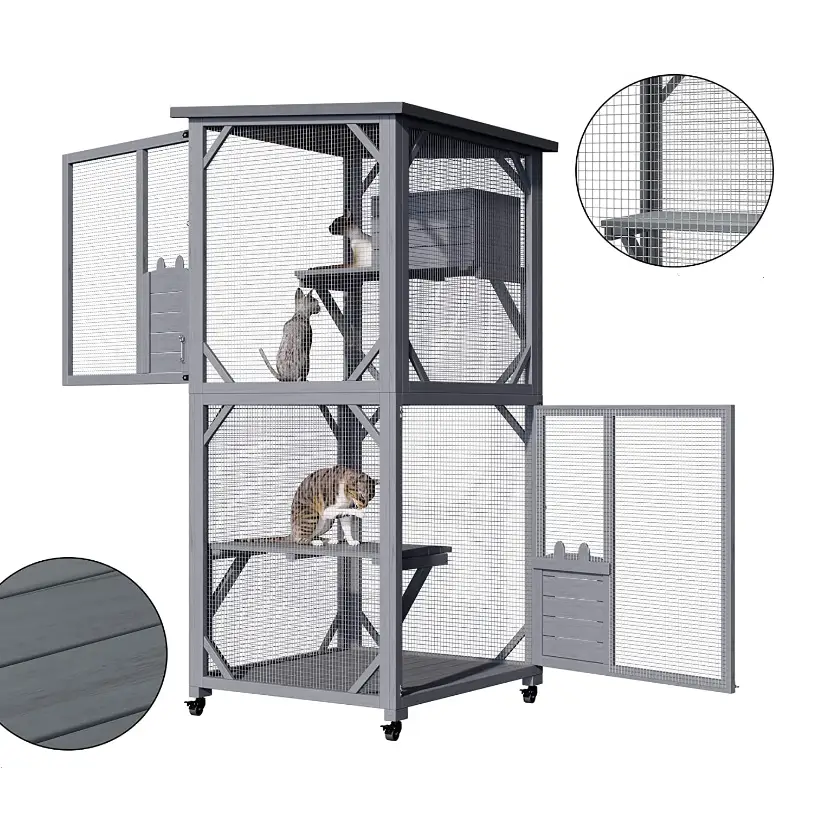 YES4PETS Pet Cat Shelter Condo with Escape Door Wooden Kitten Cage House - Pet Care > Cat Supplies > Cat Furniture