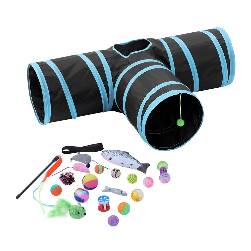 YES4PETS Pet Cat Toys Tri-Tunnel Collapsible Tent Training Play Kitten Rabbit Tubes - Pet Care > Cat Supplies > Cat