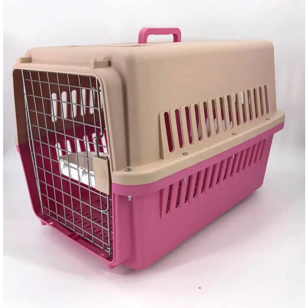 YES4PETS Pink Large Dog Puppy Cat Crate Pet Carrier Cage W Tray Bowl & Removable Wheels - Pet Care > Cat Supplies > Cat