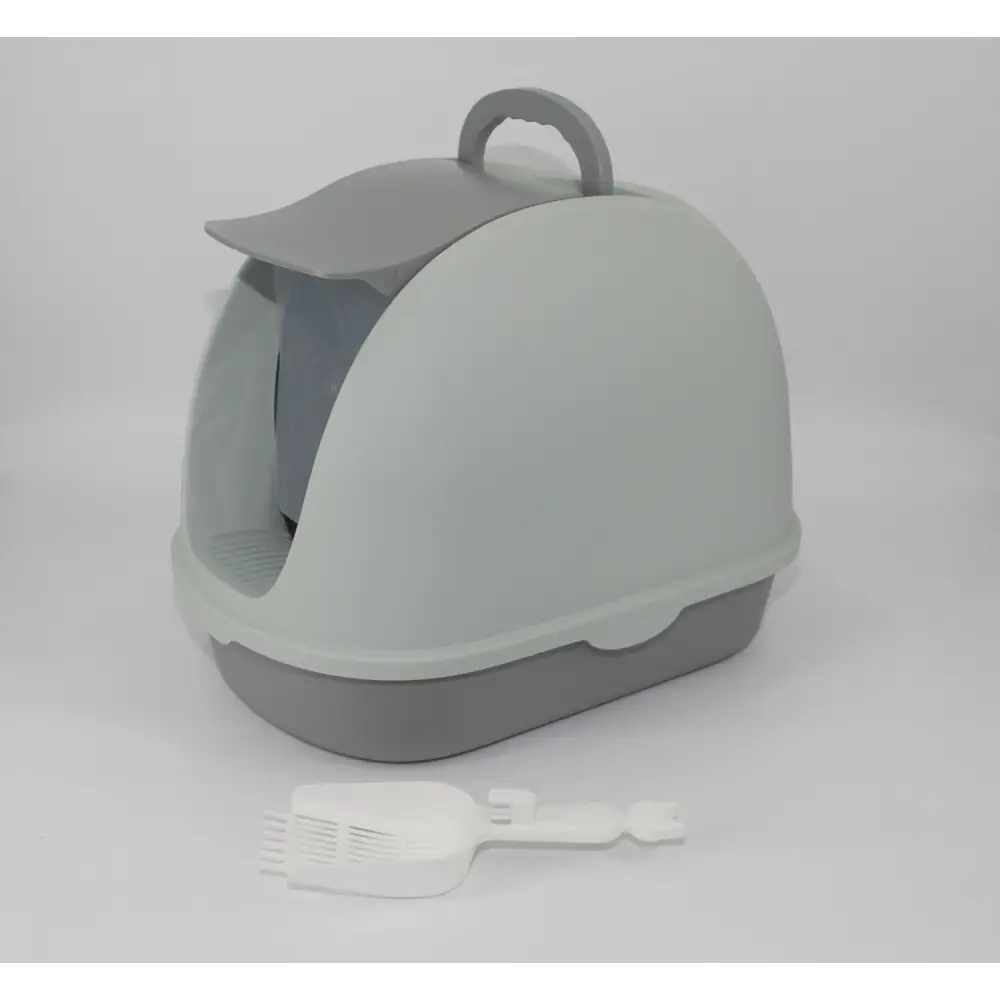YES4PETS Portable Hooded Cat Toilet Litter Box Tray House with Handle and Scoop Grey - Pet Care > Cat Supplies > Cat