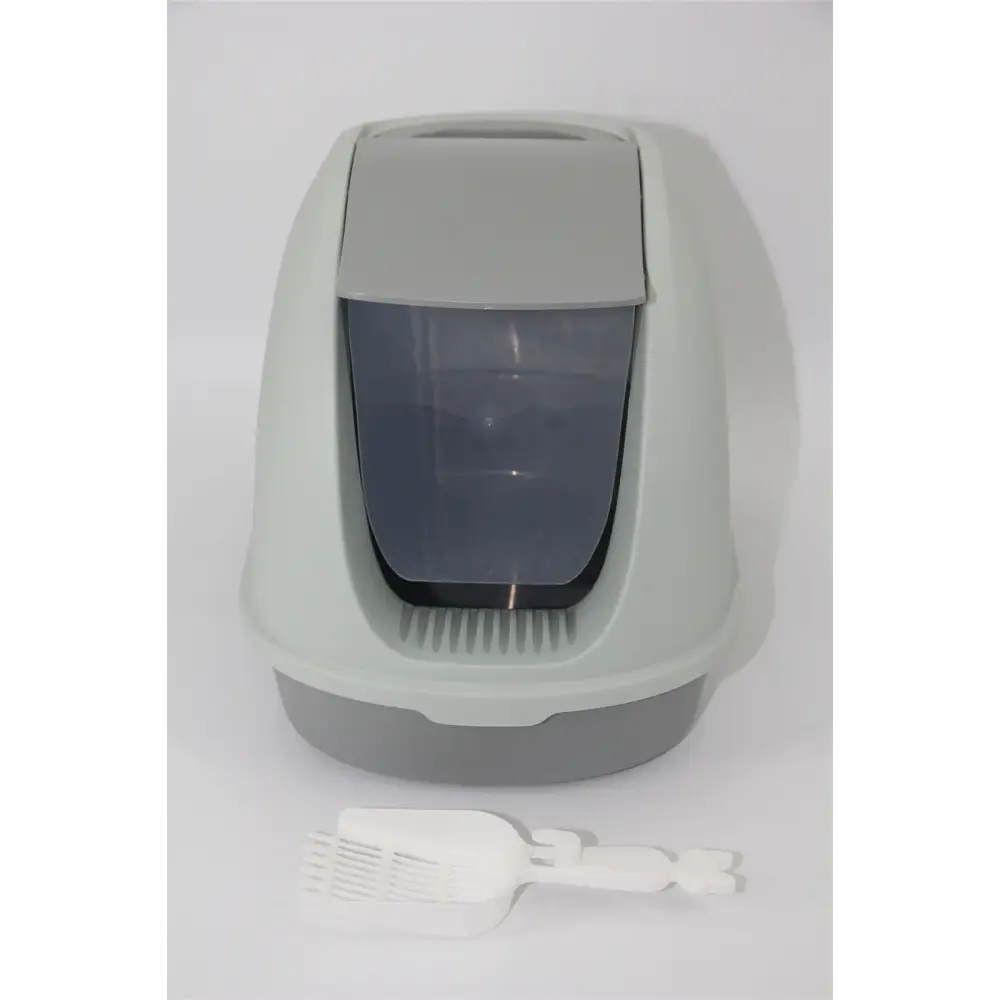 YES4PETS Portable Hooded Cat Toilet Litter Box Tray House with Handle and Scoop Grey - Pet Care > Cat Supplies > Cat