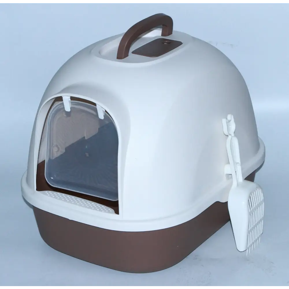 YES4PETS Portable Hooded Cat Toilet Litter Box Tray House with Handle and Scoop Brown - Pet Care > Cat Supplies > Cat