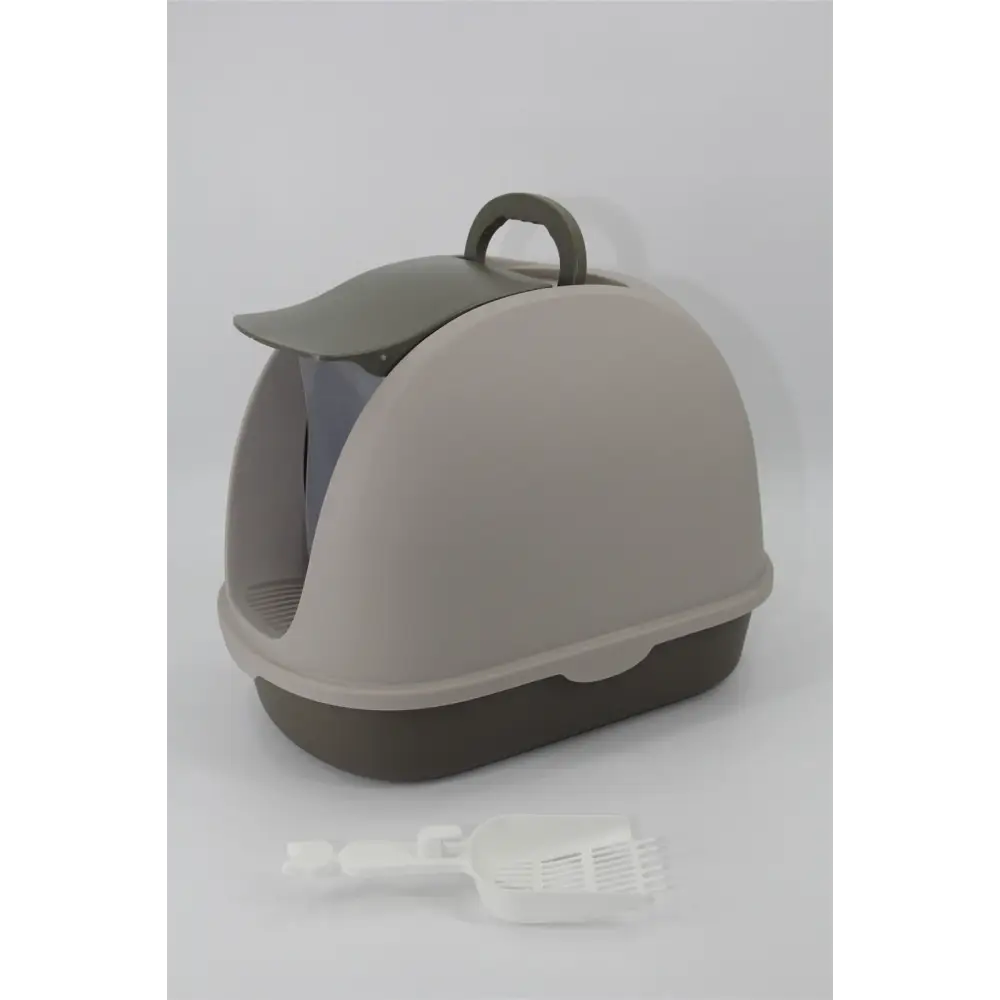 YES4PETS Portable Hooded Cat Toilet Litter Box Tray House with Scoop and Grid Tray Brown - Pet Care > Cat Supplies >