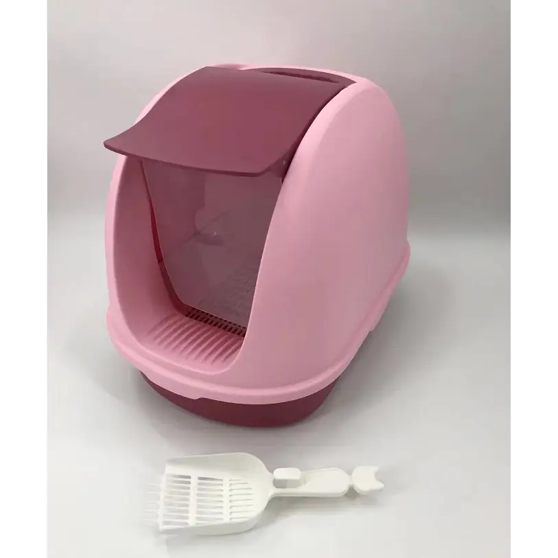 YES4PETS Portable Hooded Cat Toilet Litter Box Tray House With Scoop and Grid Tray Pink - Pet Care > Cat Supplies > Cat