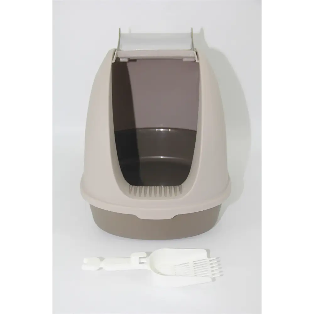 YES4PETS Portable Hooded Cat Toilet Litter Box Tray House with Scoop and Grid Tray Brown - Pet Care > Cat Supplies >
