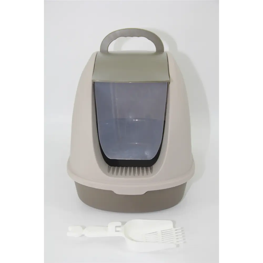 YES4PETS Portable Hooded Cat Toilet Litter Box Tray House with Scoop and Grid Tray Brown - Pet Care > Cat Supplies >