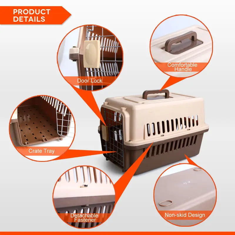 YES4PETS Small Dog Cat Rabbit Crate Pet Carrier Airline Cage With Bowl and Tray-Brown - Pet Care > Dog Supplies > Dog
