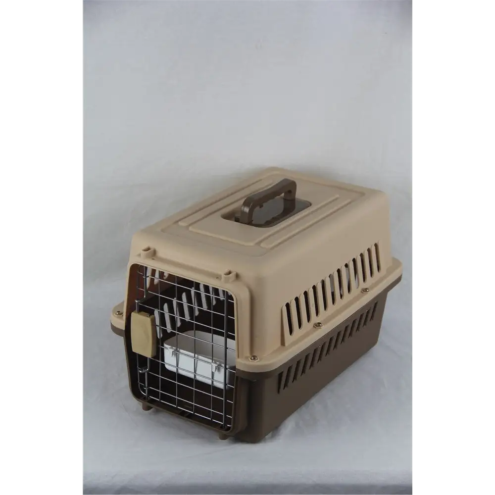 YES4PETS Small Dog Cat Rabbit Crate Pet Carrier Airline Cage With Bowl and Tray-Brown - Pet Care > Dog Supplies > Dog