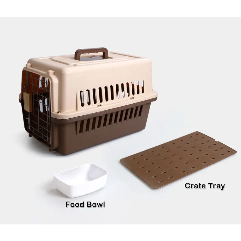 YES4PETS Small Dog Cat Rabbit Crate Pet Carrier Airline Cage With Bowl and Tray-Brown - Pet Care > Dog Supplies > Dog
