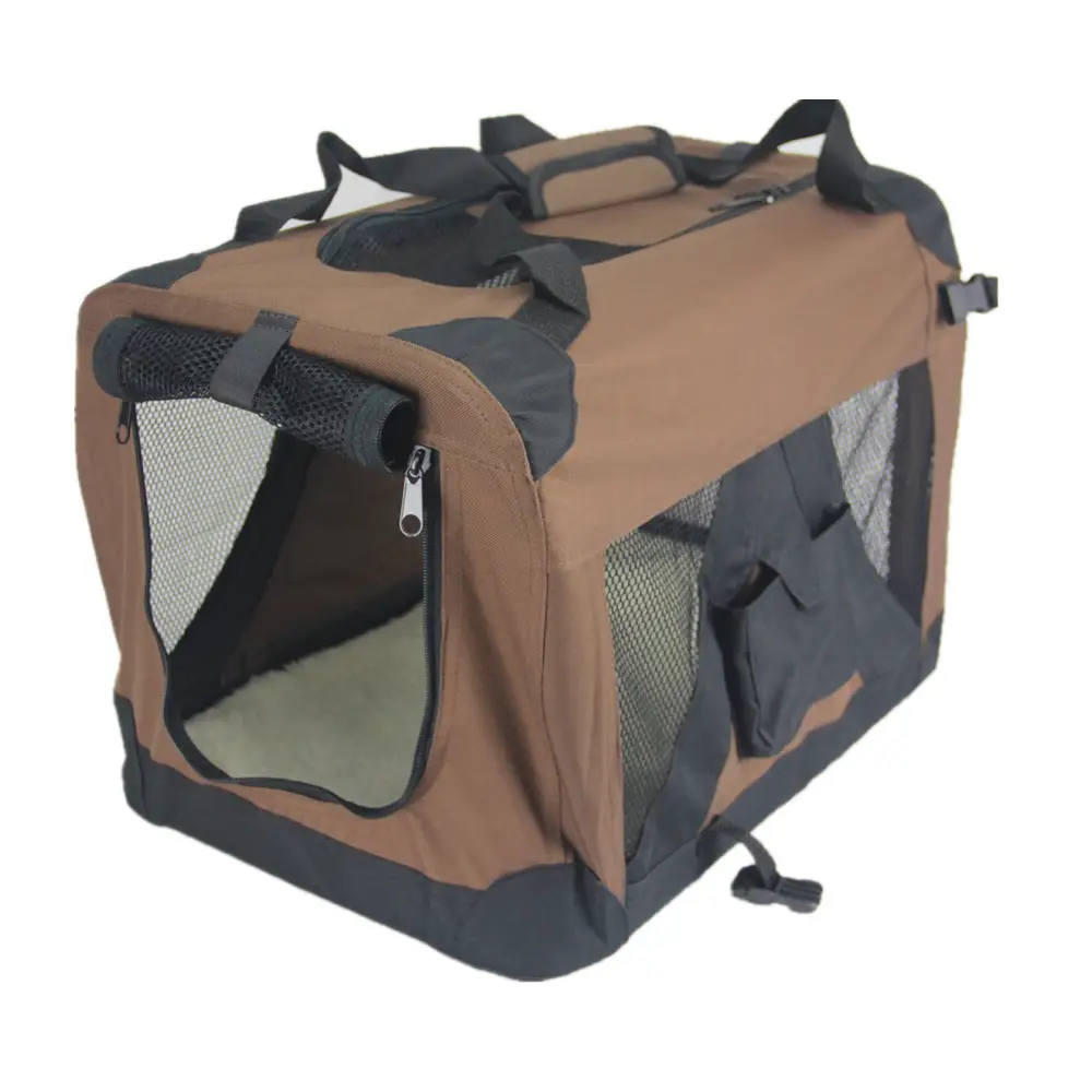 YES4PETS Small Portable Foldable Dog Cat Puppy Soft Crate Cage-Brown - Pet Care > Dog Supplies > Dog Carriers & Crates