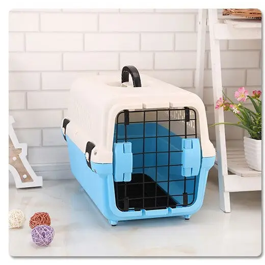 YES4PETS Small Portable Plastic Dog Cat Pet Pets Carrier Travel Cage With Tray-Blue - Pet Care > Dog Supplies > Dog
