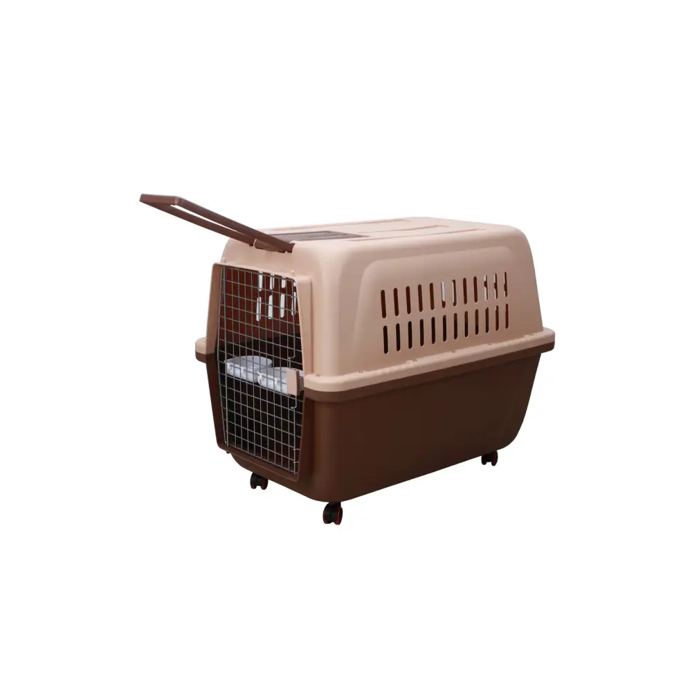 YES4PETS XL Plastic Kennels Pet Carrier Dog Cat Cage Crate With Handle and Removable Wheel Brown - Pet Care > Dog