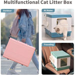 YES4PETS XL Portable Cat Toilet Litter Box Tray Foldable House with Handle and Scoop Blue - Pet Care > Cat Supplies >