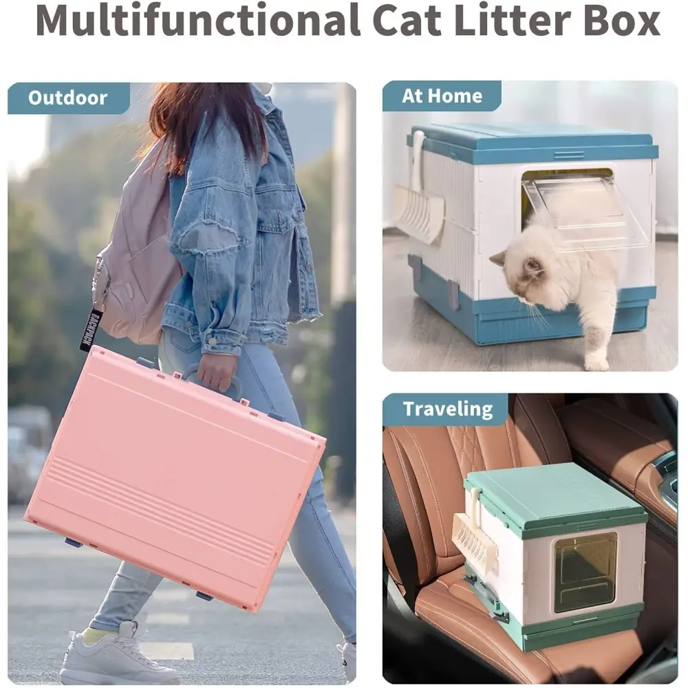 YES4PETS XL Portable Cat Toilet Litter Box Tray Foldable House with Handle and Scoop Blue - Pet Care > Cat Supplies >