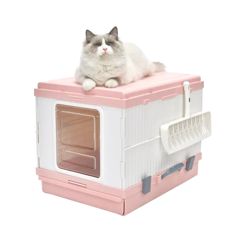 YES4PETS XL Portable Cat Toilet Litter Box Tray Foldable House with Handle and Scoop Pink - Pet Care > Cat Supplies >