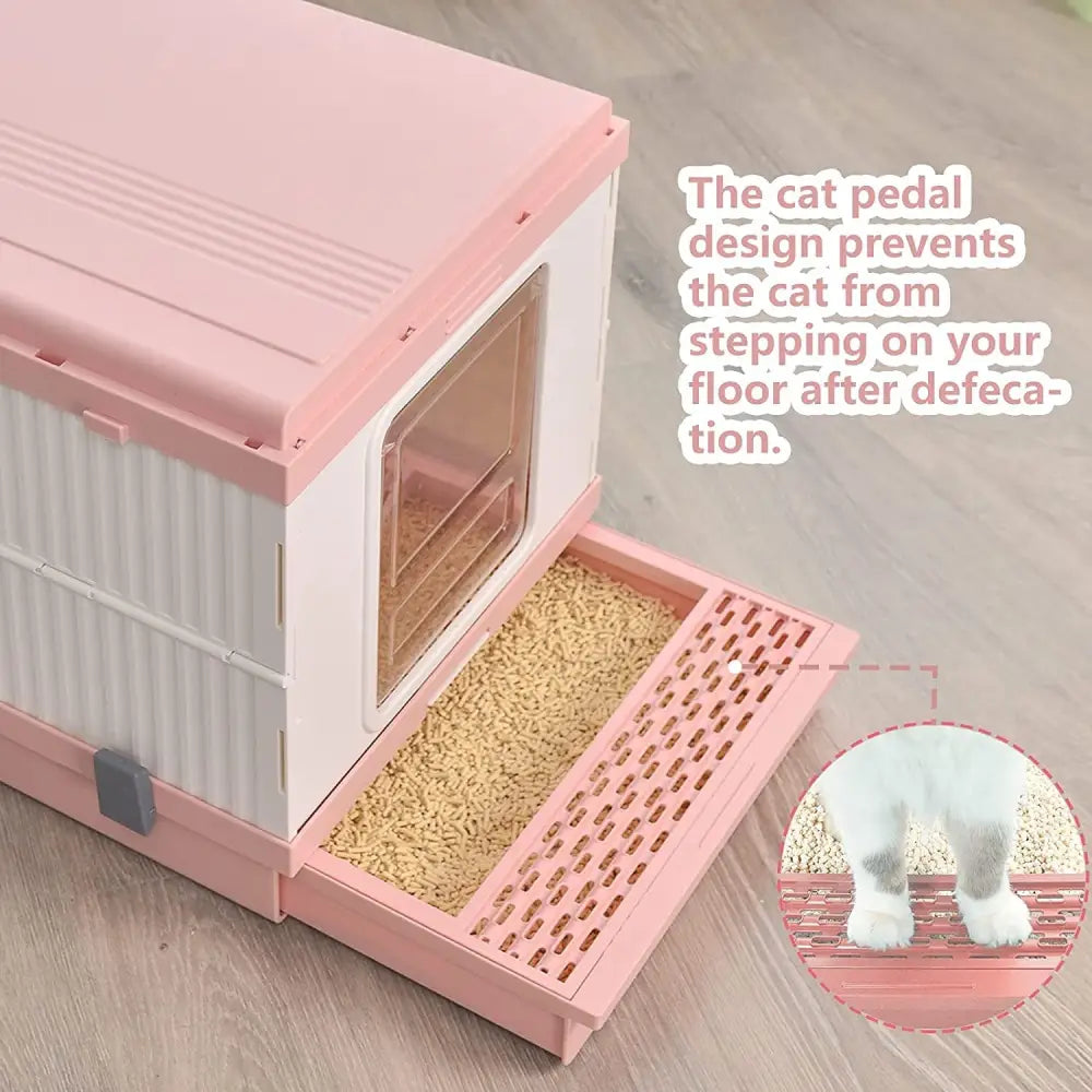 YES4PETS XL Portable Cat Toilet Litter Box Tray Foldable House with Handle and Scoop Pink - Pet Care > Cat Supplies >