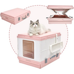 YES4PETS XL Portable Cat Toilet Litter Box Tray Foldable House with Handle and Scoop Pink - Pet Care > Cat Supplies >