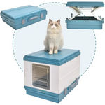 YES4PETS XL Portable Cat Toilet Litter Box Tray Foldable House with Handle and Scoop Blue - Pet Care > Cat Supplies >