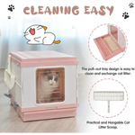YES4PETS XL Portable Cat Toilet Litter Box Tray Foldable House with Handle and Scoop Pink - Pet Care > Cat Supplies >