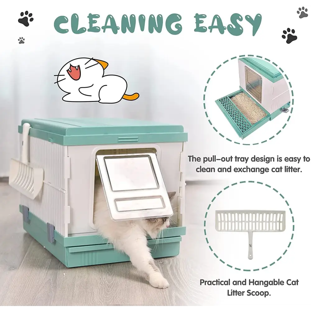 YES4PETS XL Portable Cat Toilet Litter Box Tray Foldable House with Handle and Scoop Green - Pet Care > Cat Supplies >