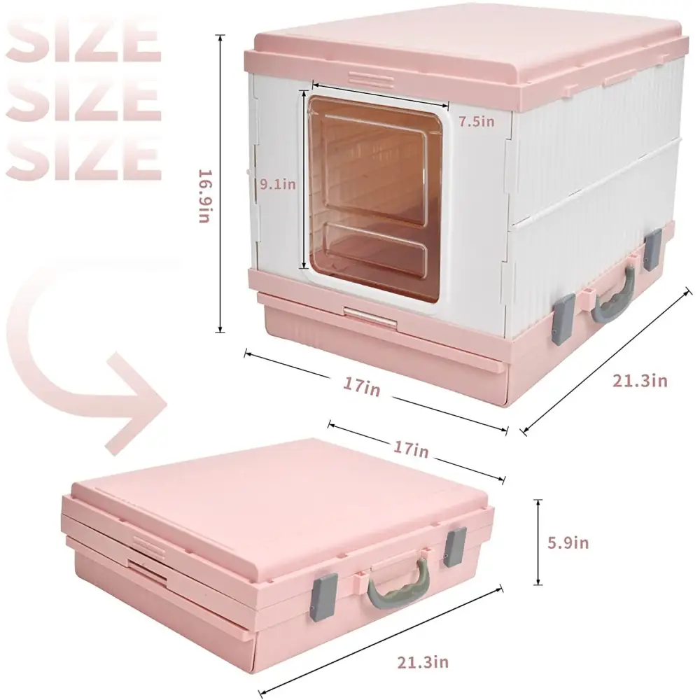 YES4PETS XL Portable Cat Toilet Litter Box Tray Foldable House with Handle and Scoop Pink - Pet Care > Cat Supplies >