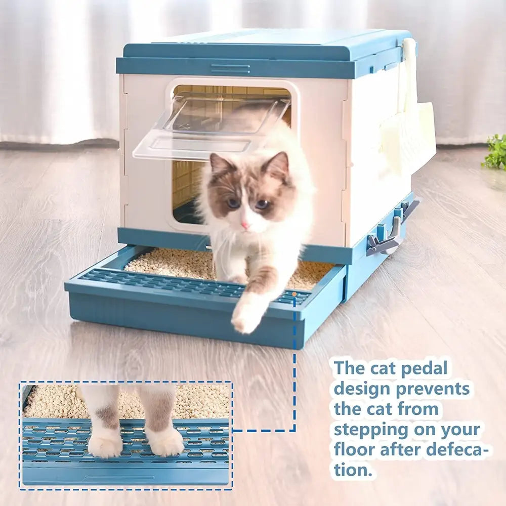 YES4PETS XL Portable Cat Toilet Litter Box Tray Foldable House with Handle and Scoop Blue - Pet Care > Cat Supplies >
