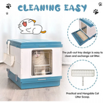 YES4PETS XL Portable Cat Toilet Litter Box Tray Foldable House with Handle and Scoop Blue - Pet Care > Cat Supplies >