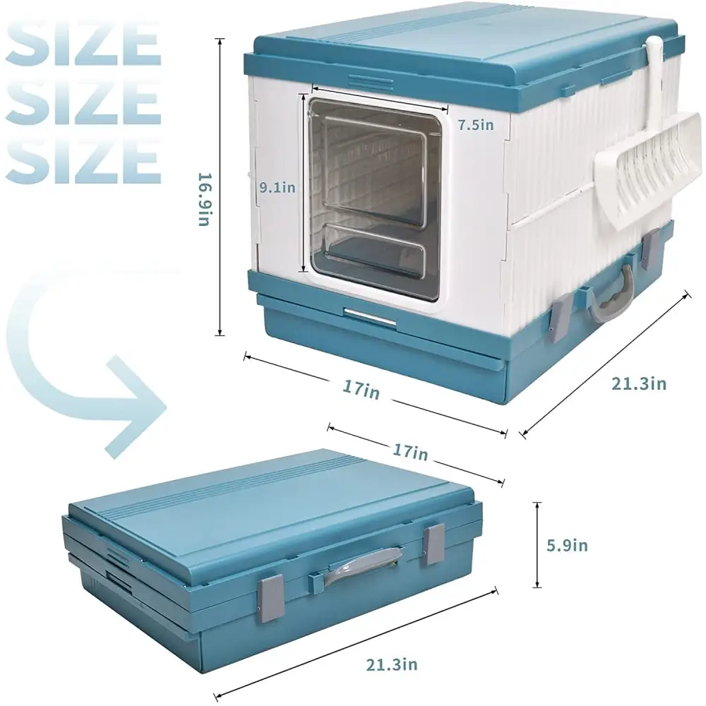 YES4PETS XL Portable Cat Toilet Litter Box Tray Foldable House with Handle and Scoop Blue - Pet Care > Cat Supplies >