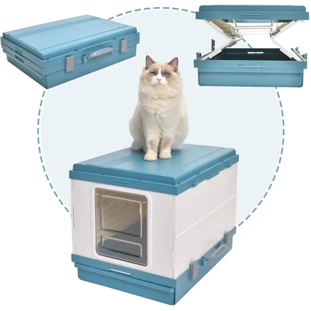 YES4PETS XL Portable Cat Toilet Litter Box Tray Foldable House with Handle and Scoop Blue - Pet Care > Cat Supplies >