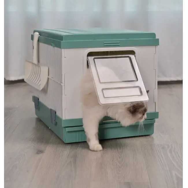 YES4PETS XL Portable Cat Toilet Litter Box Tray Foldable House with Handle and Scoop Green - Pet Care > Cat Supplies >