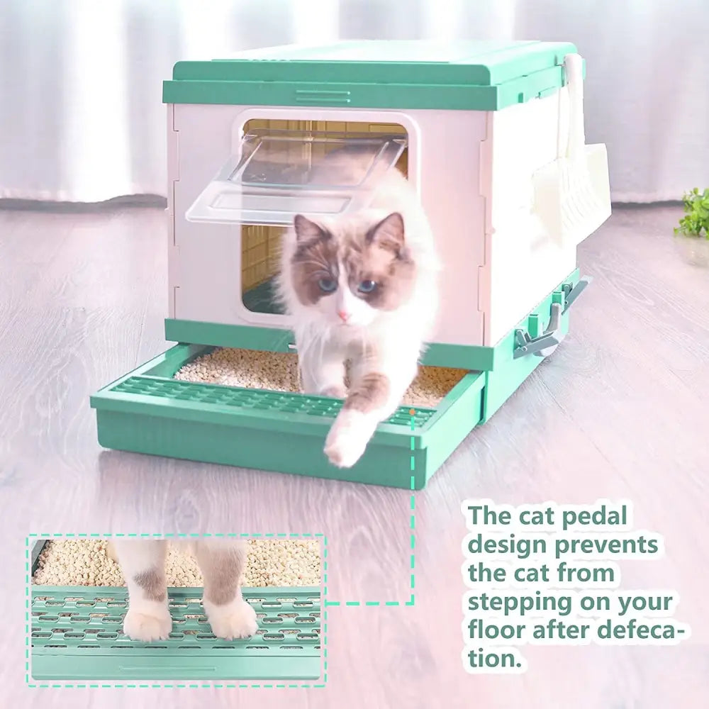 YES4PETS XL Portable Cat Toilet Litter Box Tray Foldable House with Handle and Scoop Green - Pet Care > Cat Supplies >