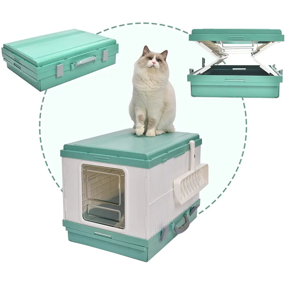 YES4PETS XL Portable Cat Toilet Litter Box Tray Foldable House with Handle and Scoop Green - Pet Care > Cat Supplies >