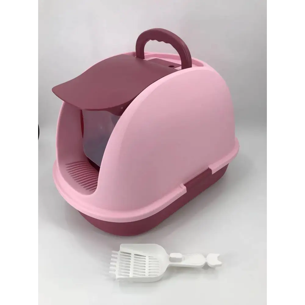 YES4PETS XL Portable Hooded Cat Toilet Litter Box Tray House with Charcoal Filter and Scoop Pink - Pet Care > Cat