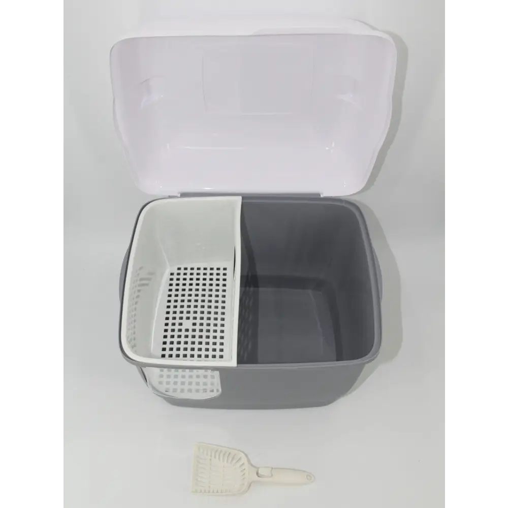 YES4PETS XL Portable Hooded Cat Toilet Litter Box Tray House with Handle and Scoop Grey - Pet Care > Cat Supplies > Cat