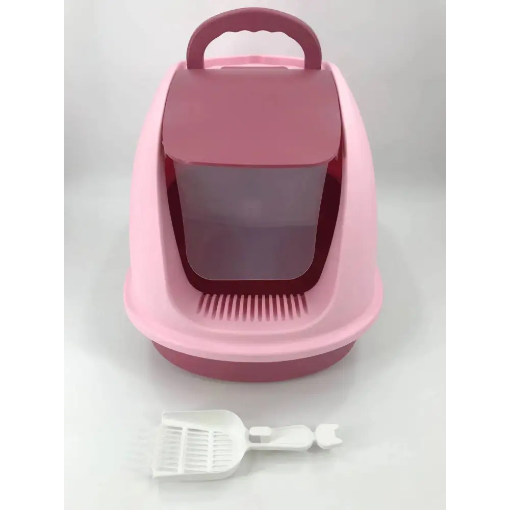 YES4PETS XL Portable Hooded Cat Toilet Litter Box Tray House with Charcoal Filter and Scoop Pink - Pet Care > Cat