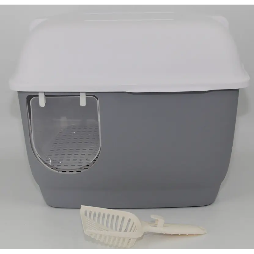 YES4PETS XL Portable Hooded Cat Toilet Litter Box Tray House with Handle and Scoop Grey - Pet Care > Cat Supplies > Cat