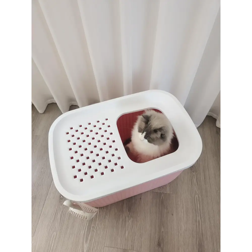 YES4PETS XXL Top Entry Cat Litter Box No Mess Large Enclosed Covered Kitty Tray Pink - Pet Care > Cat Supplies > Cat