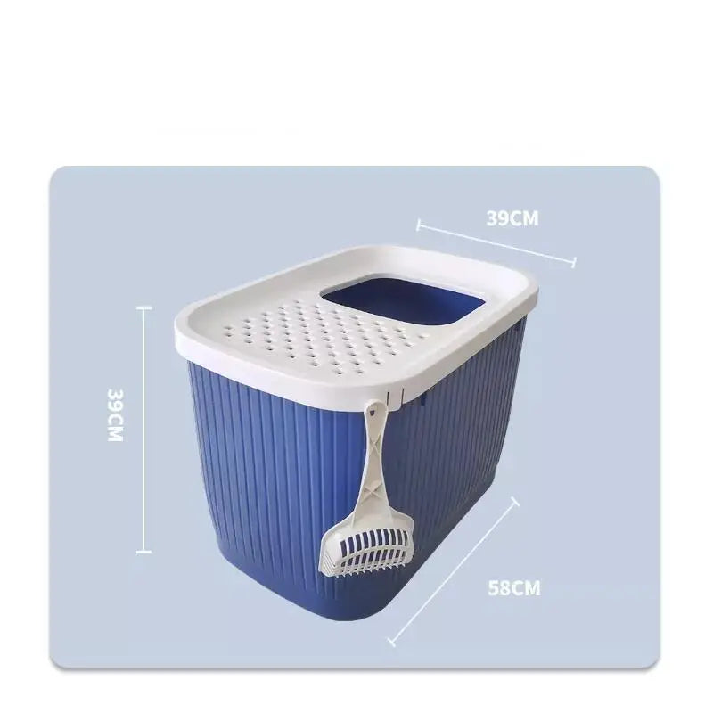 YES4PETS XXL Top Entry Cat Litter Box No Mess Large Enclosed Covered Kitty Tray Dark Blue - Pet Care > Cat Supplies >