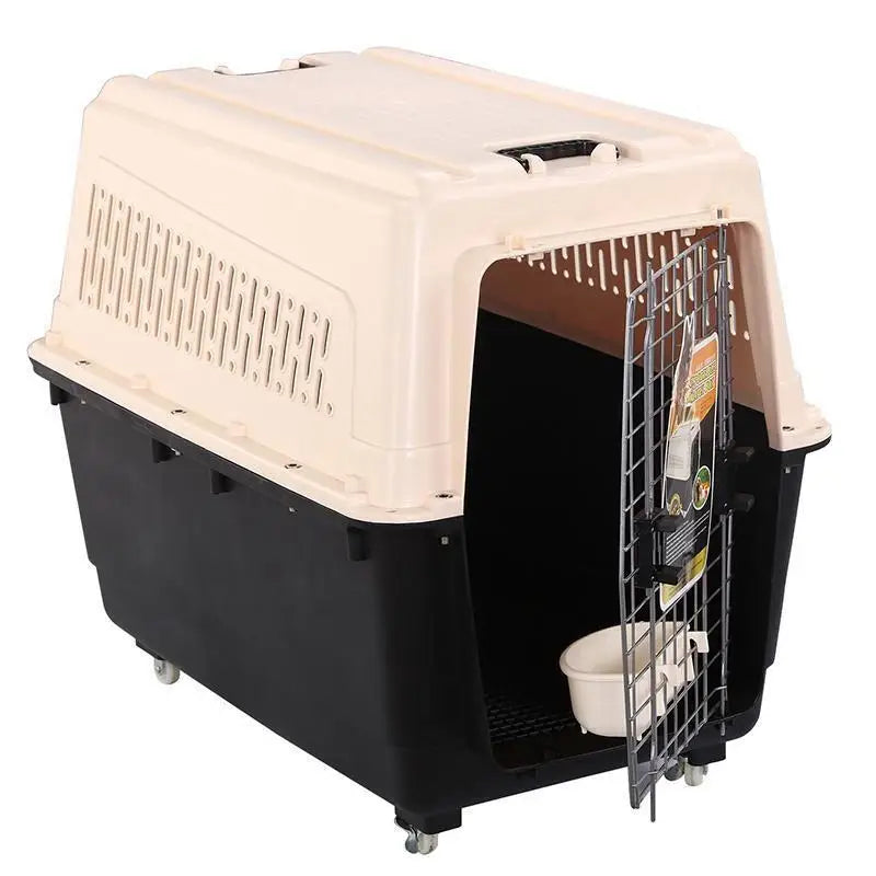 YES4PETS XXXL Plastic Pet Dog Carrier Transport Cat Cage With Wheels Tray & Bowl - Pet Care > Cat Supplies > Cat