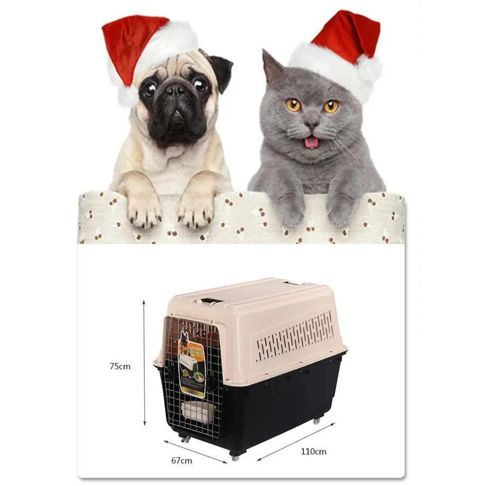 YES4PETS XXXL Plastic Pet Dog Carrier Transport Cat Cage With Wheels Tray & Bowl - Pet Care > Cat Supplies > Cat