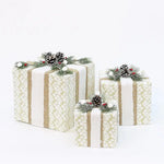 YH99032 Set of 3 Decorative Christmas Gift Boxes with Pine Cones & Berries,without lights - Holiday Decor for Indoor