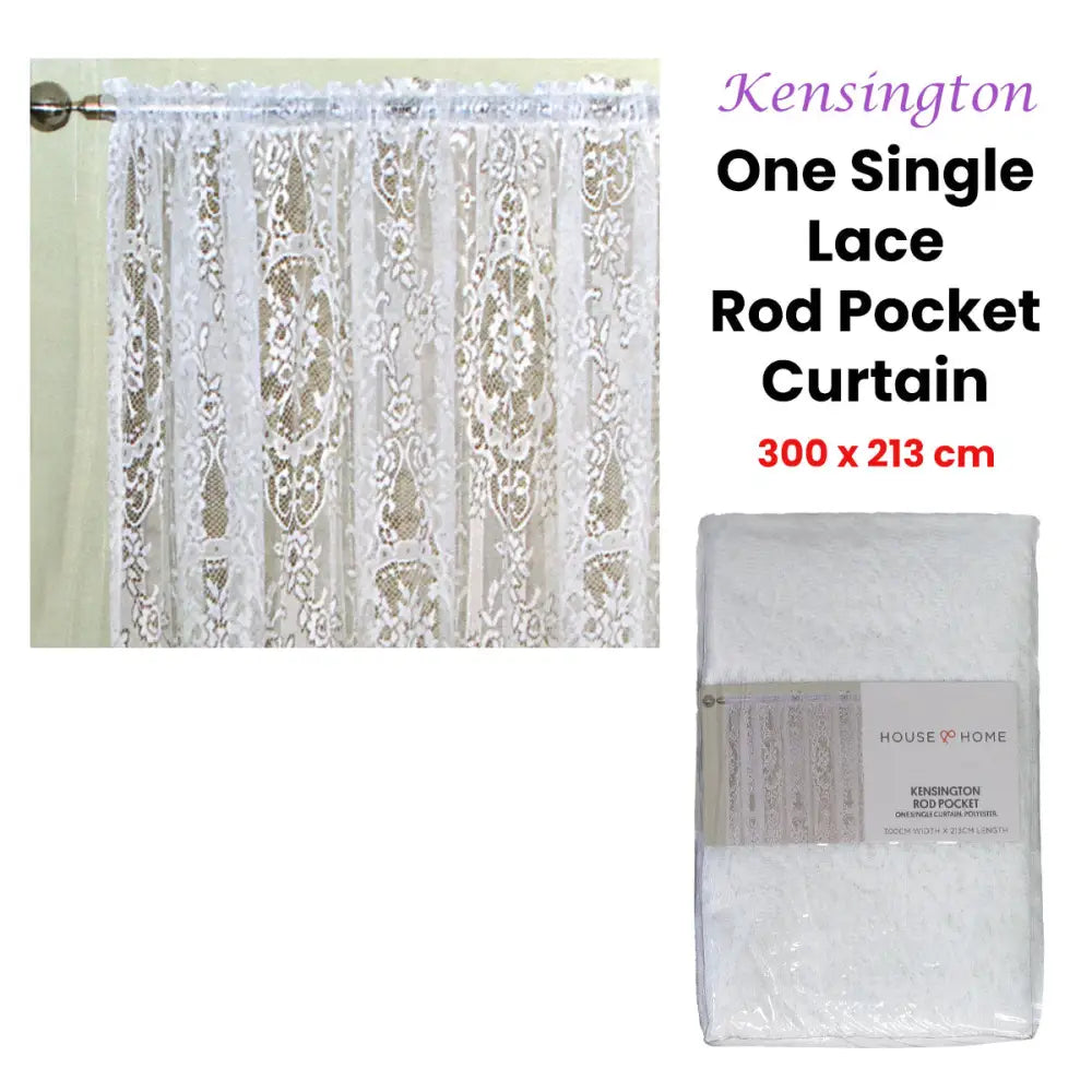 Yours to Love One Kensington White Lace Rod Pocket Curtain 300 x 213 cm - Home & Garden > Curtains > Curtains & Drapes