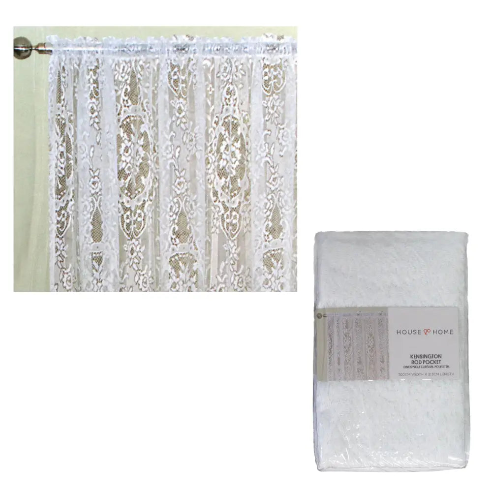 Yours to Love One Kensington White Lace Rod Pocket Curtain 300 x 213 cm - Home & Garden > Curtains > Curtains & Drapes