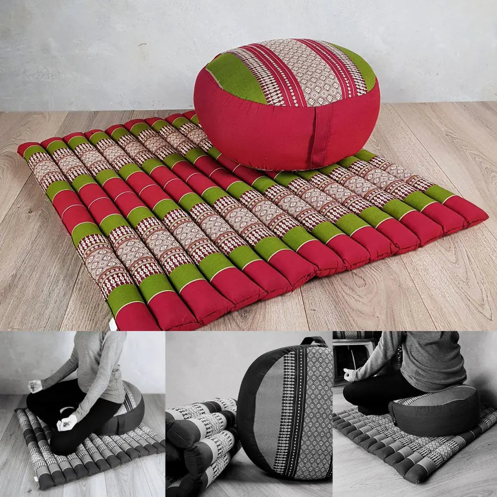 Zafu & Zabuton Meditation Set Red&Green - Home & Garden > Decor