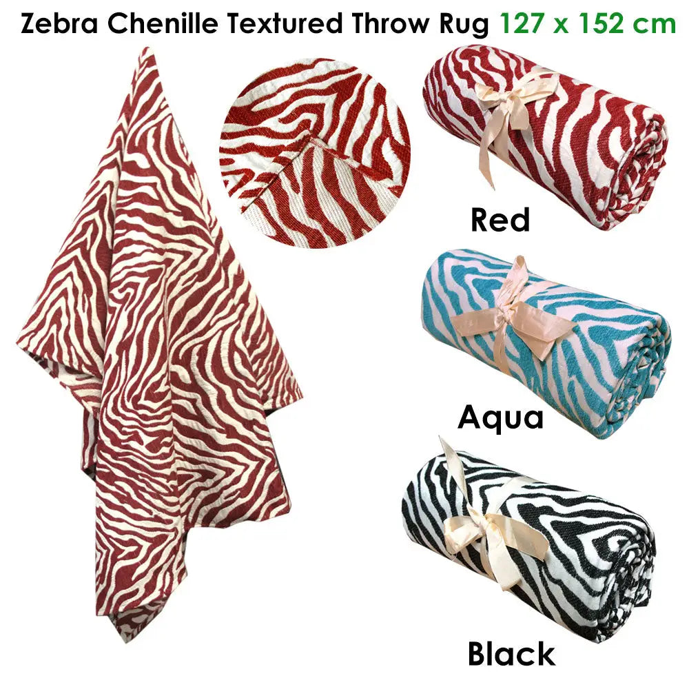 Zebra Chenille Textured Throw Rug Aqua - Home & Garden > Bedding