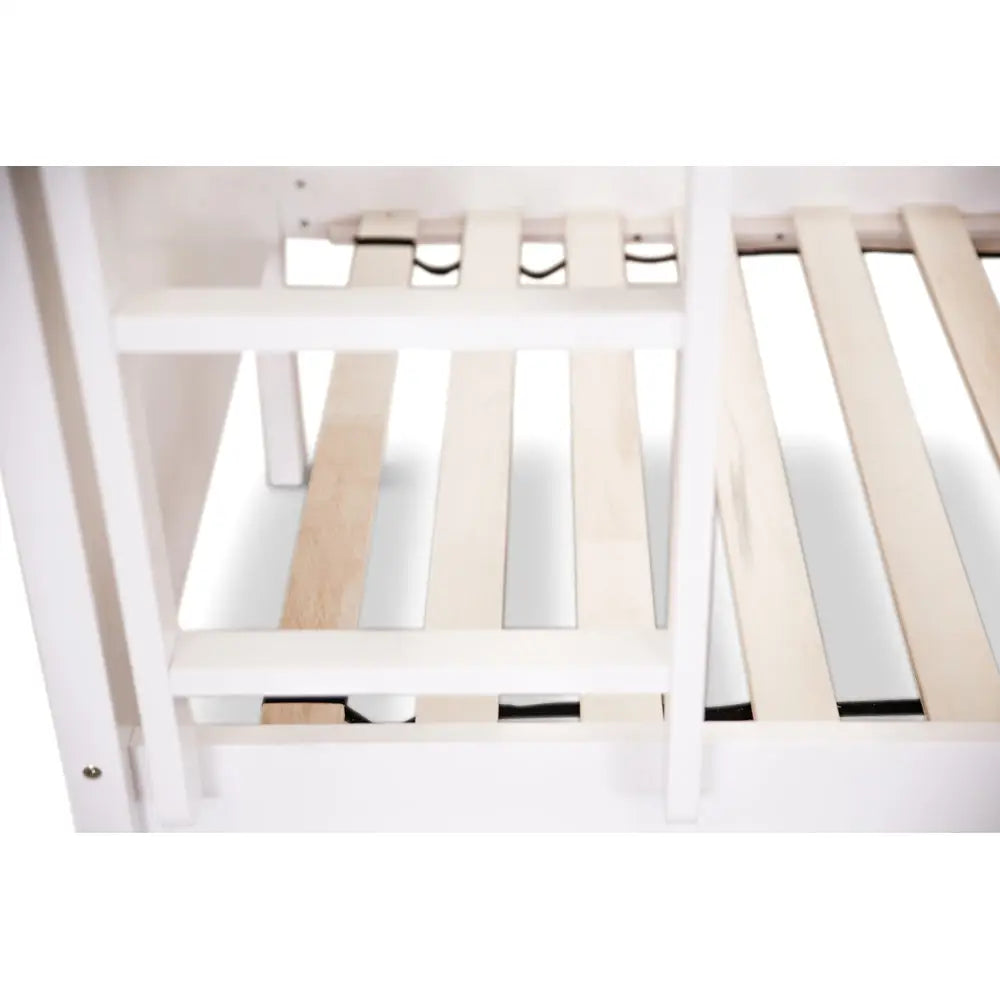 Zinnia Single Bunk Bed Frame Solid Rubber Timber Wood Loft Furniture - White - Furniture > Bedroom > Beds & Bed Frames