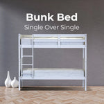 Zinnia Single Bunk Bed Frame Solid Rubber Timber Wood Loft Furniture - White - Furniture > Bedroom > Beds & Bed Frames