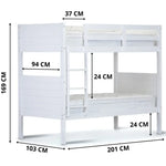 Zinnia Single Bunk Bed Frame Solid Rubber Timber Wood Loft Furniture - White - Furniture > Bedroom > Beds & Bed Frames